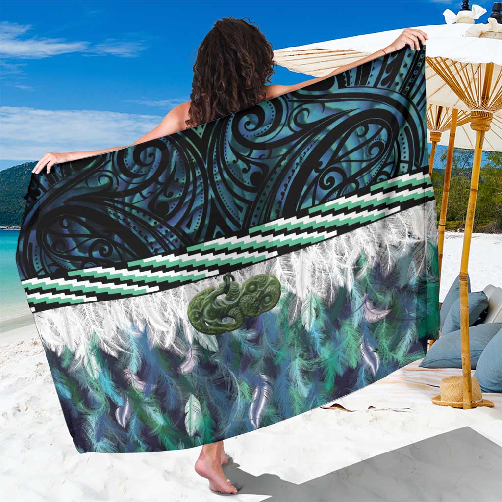 Turquoise Traditional Cloak Aotearoa Sarong Maori Paua Shell Korowai Pattern