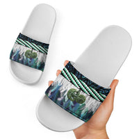 Turquoise Traditional Cloak Aotearoa Slide Sandals Maori Paua Shell Korowai Pattern - Polynesian Pride