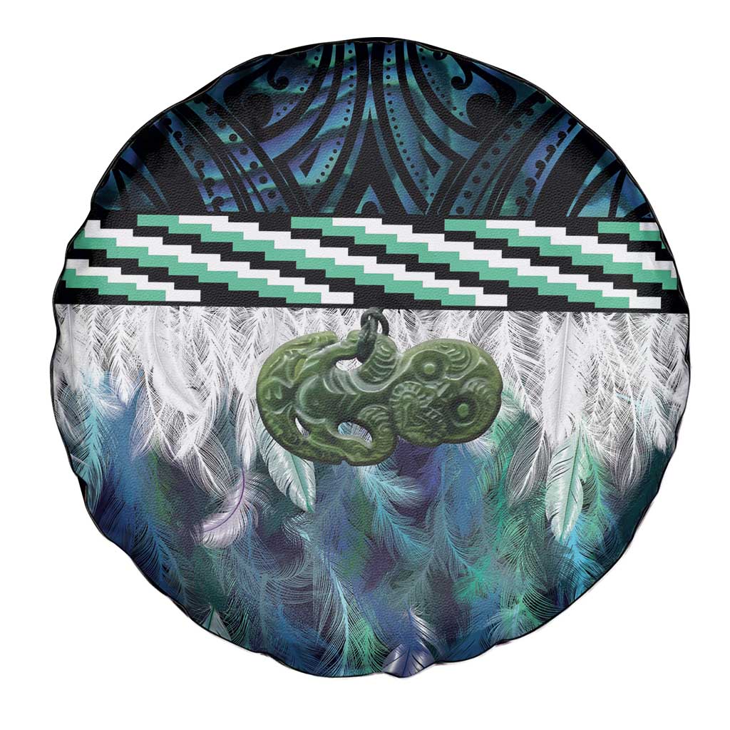 Turquoise Traditional Cloak Aotearoa Spare Tire Cover Maori Paua Shell Korowai Pattern