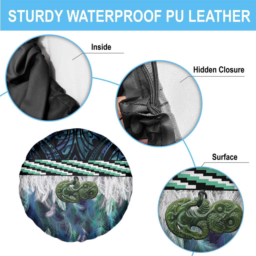 Turquoise Traditional Cloak Aotearoa Spare Tire Cover Maori Paua Shell Korowai Pattern