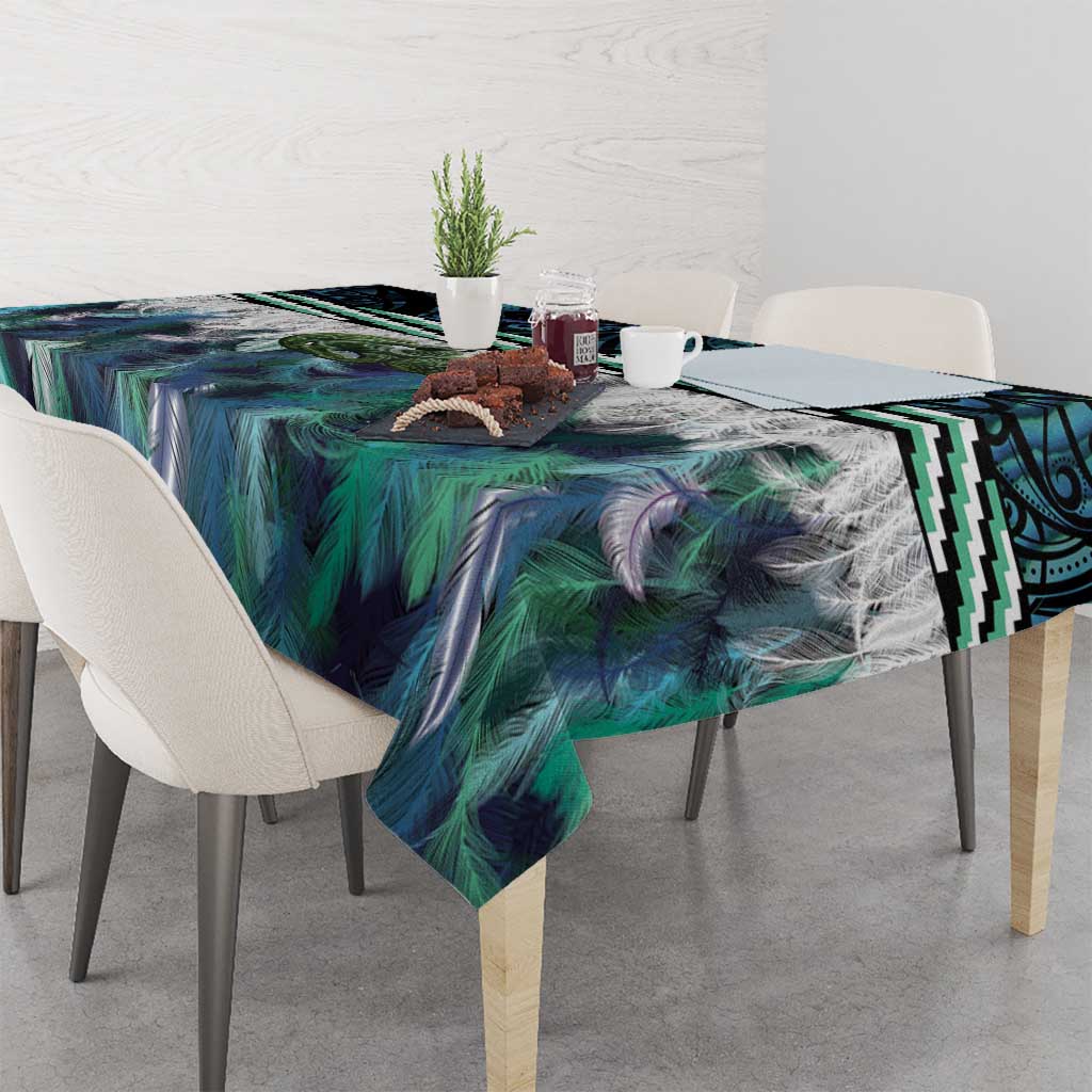 Turquoise Traditional Cloak Aotearoa Tablecloth Maori Paua Shell Korowai Pattern