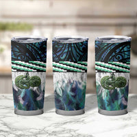 Turquoise Traditional Cloak Aotearoa Tumbler Cup Maori Paua Shell Korowai Pattern