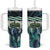 Turquoise Traditional Cloak Aotearoa Tumbler With Handle Maori Paua Shell Korowai Pattern