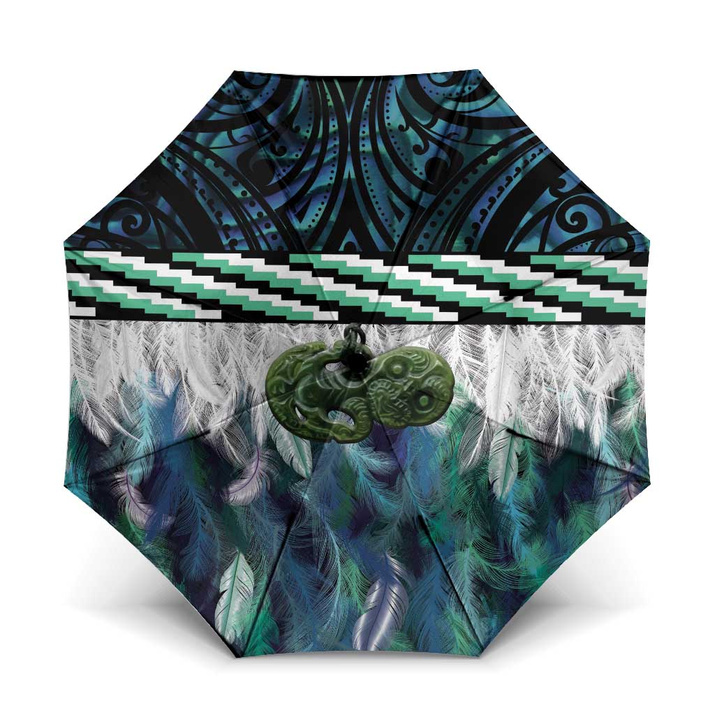 Turquoise Traditional Cloak Aotearoa Umbrella Maori Paua Shell Korowai Pattern - Polynesian Pride