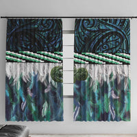 Turquoise Traditional Cloak Aotearoa Window Curtain Maori Paua Shell Korowai Pattern