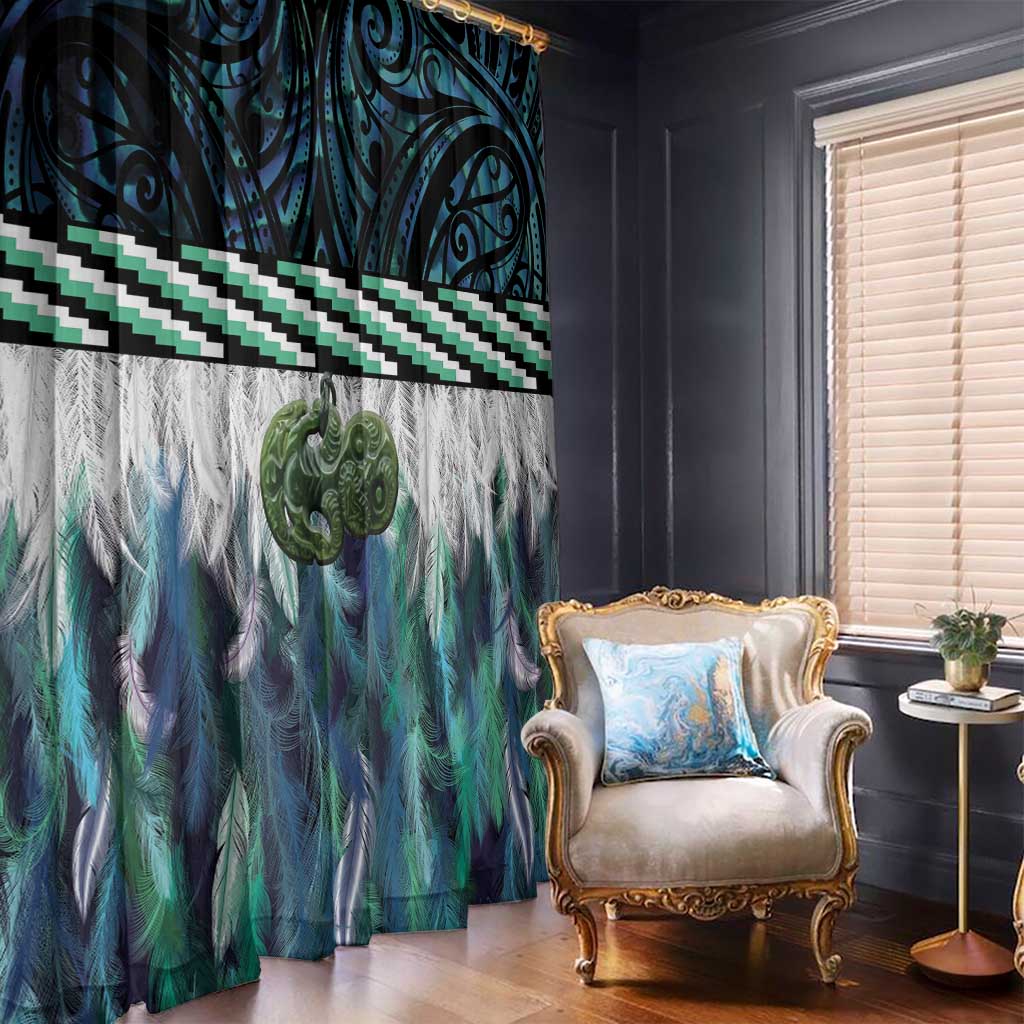 Turquoise Traditional Cloak Aotearoa Window Curtain Maori Paua Shell Korowai Pattern