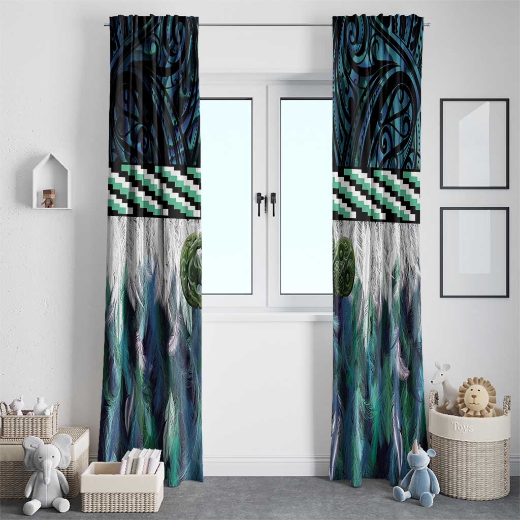 Turquoise Traditional Cloak Aotearoa Window Curtain Maori Paua Shell Korowai Pattern