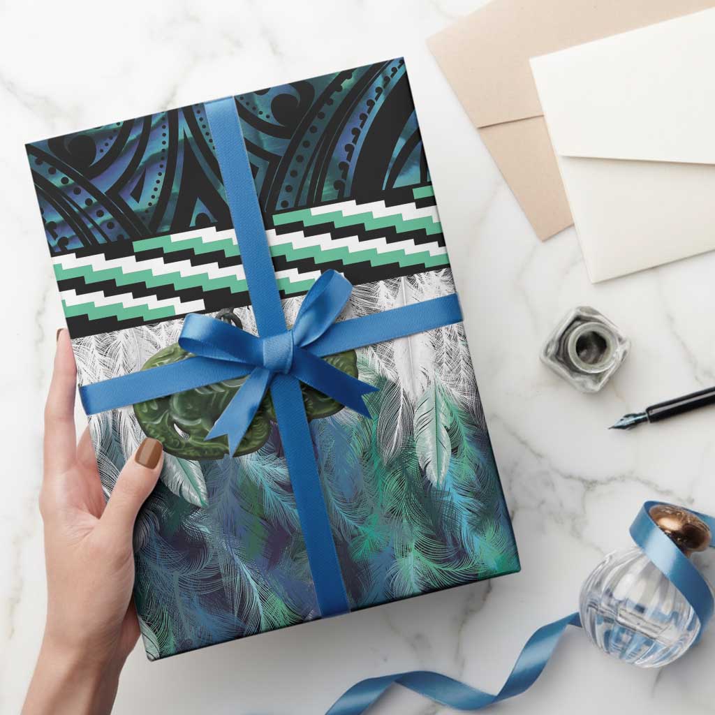Turquoise Traditional Cloak Aotearoa Wrapping Paper Maori Paua Shell Korowai Pattern - Polynesian Pride