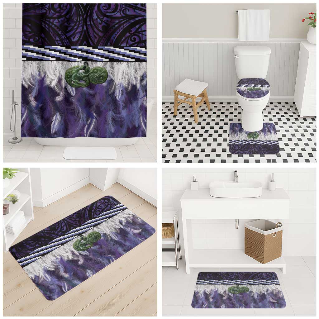 Purple Traditional Cloak Aotearoa Bathroom Set Maori Paua Shell Korowai Pattern - Polynesian Pride