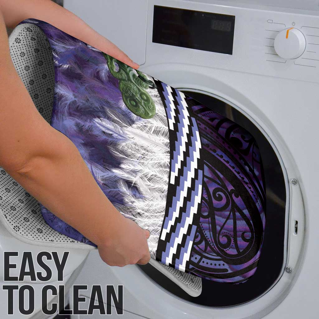 Purple Traditional Cloak Aotearoa Bathroom Set Maori Paua Shell Korowai Pattern - Polynesian Pride