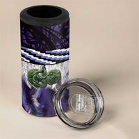 Purple Traditional Cloak Aotearoa 4 in 1 Can Cooler Tumbler Maori Paua Shell Korowai Pattern