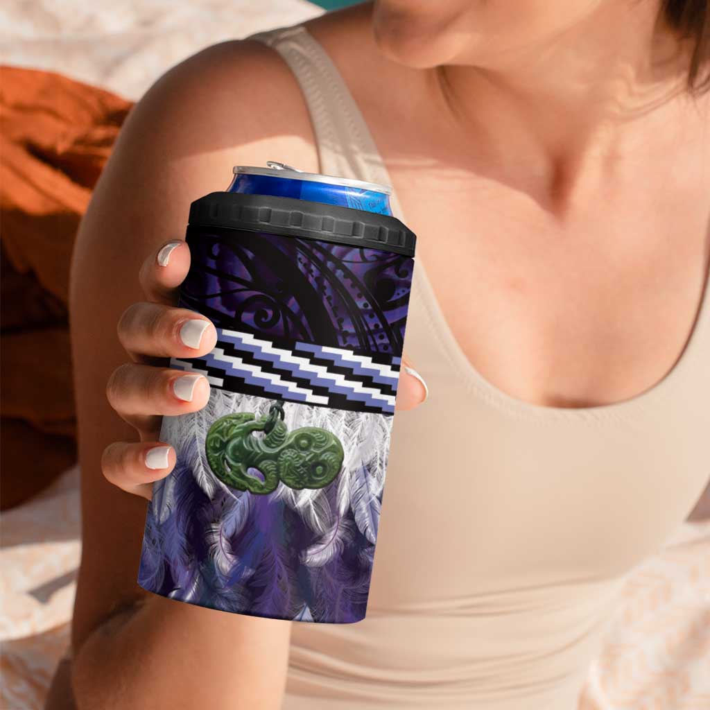Purple Traditional Cloak Aotearoa 4 in 1 Can Cooler Tumbler Maori Paua Shell Korowai Pattern
