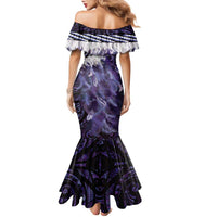 Purple Traditional Cloak Aotearoa Family Matching Mermaid Dress and Hawaiian Shirt Maori Paua Shell Korowai Pattern LT14 - Polynesian Pride