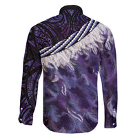 Purple Traditional Cloak Aotearoa Family Matching Off The Shoulder Long Sleeve Dress and Hawaiian Shirt Maori Paua Shell Korowai Pattern LT14 - Polynesian Pride