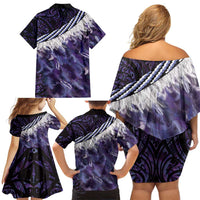 Purple Traditional Cloak Aotearoa Family Matching Off Shoulder Short Dress and Hawaiian Shirt Maori Paua Shell Korowai Pattern