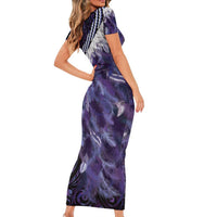 Purple Traditional Cloak Aotearoa Family Matching Short Sleeve Bodycon Dress and Hawaiian Shirt Maori Paua Shell Korowai Pattern LT14 - Polynesian Pride