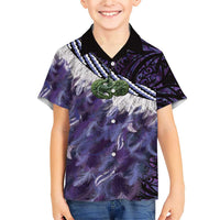 Purple Traditional Cloak Aotearoa Family Matching Short Sleeve Bodycon Dress and Hawaiian Shirt Maori Paua Shell Korowai Pattern LT14 Son's Shirt Purple - Polynesian Pride