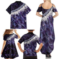 Purple Traditional Cloak Aotearoa Family Matching Summer Maxi Dress and Hawaiian Shirt Maori Paua Shell Korowai Pattern