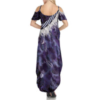 Purple Traditional Cloak Aotearoa Family Matching Summer Maxi Dress and Hawaiian Shirt Maori Paua Shell Korowai Pattern