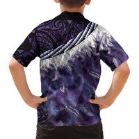 Purple Traditional Cloak Aotearoa Family Matching Tank Maxi Dress and Hawaiian Shirt Maori Paua Shell Korowai Pattern