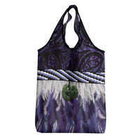 Purple Traditional Cloak Aotearoa Grocery Bag Maori Paua Shell Korowai Pattern