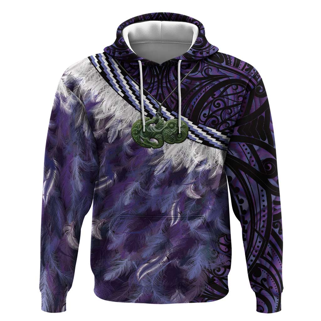 Purple Traditional Cloak Aotearoa Hoodie Maori Paua Shell Korowai Pattern