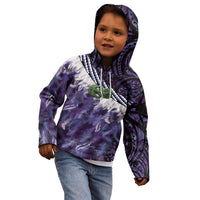 Purple Traditional Cloak Aotearoa Kid Hoodie Maori Paua Shell Korowai Pattern