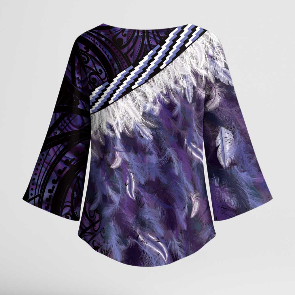 Purple Traditional Cloak Aotearoa Kimono Sleeve Blouse Maori Paua Shell Korowai Pattern - Polynesian Pride