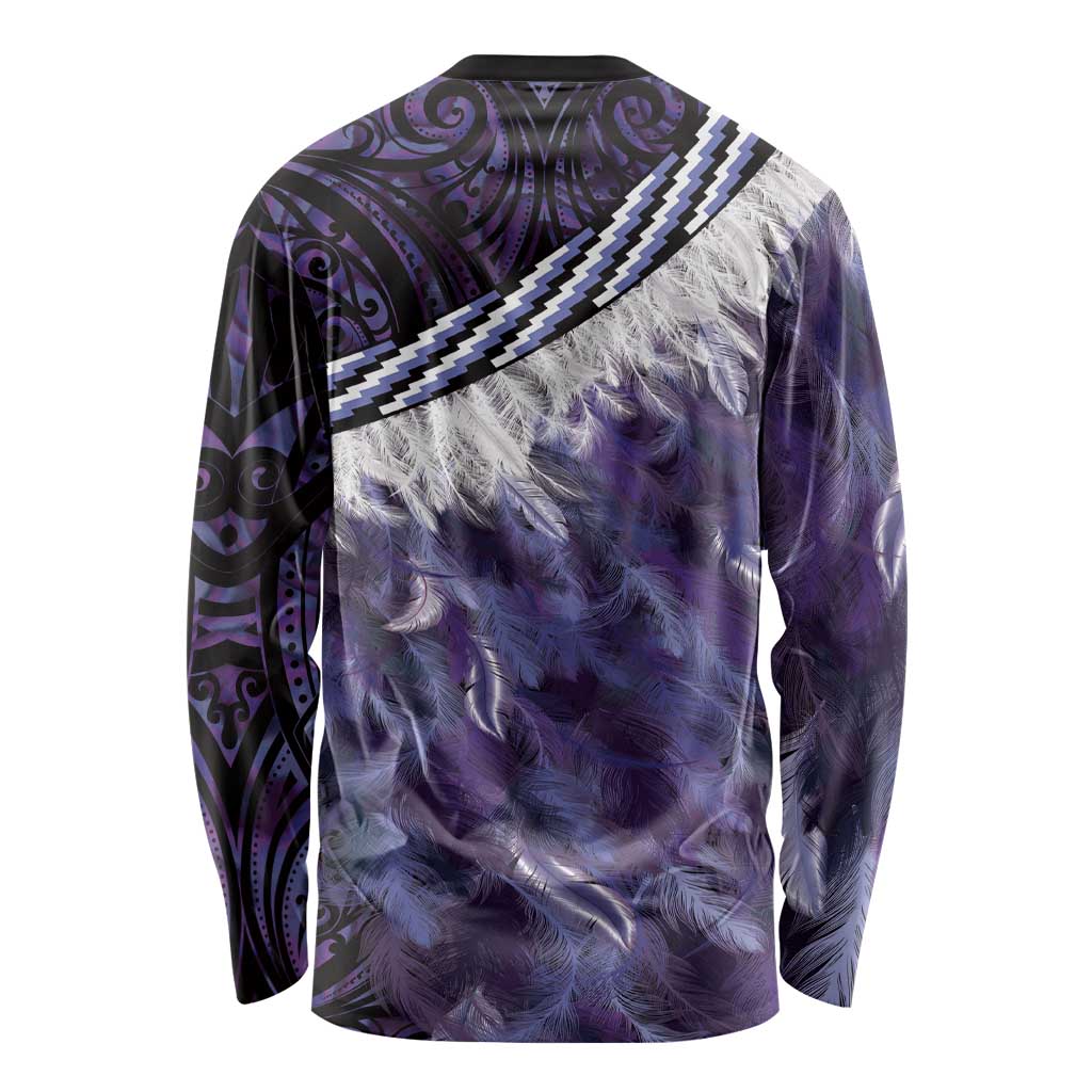Purple Traditional Cloak Aotearoa Long Sleeve Shirt Maori Paua Shell Korowai Pattern