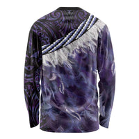 Purple Traditional Cloak Aotearoa Long Sleeve Shirt Maori Paua Shell Korowai Pattern