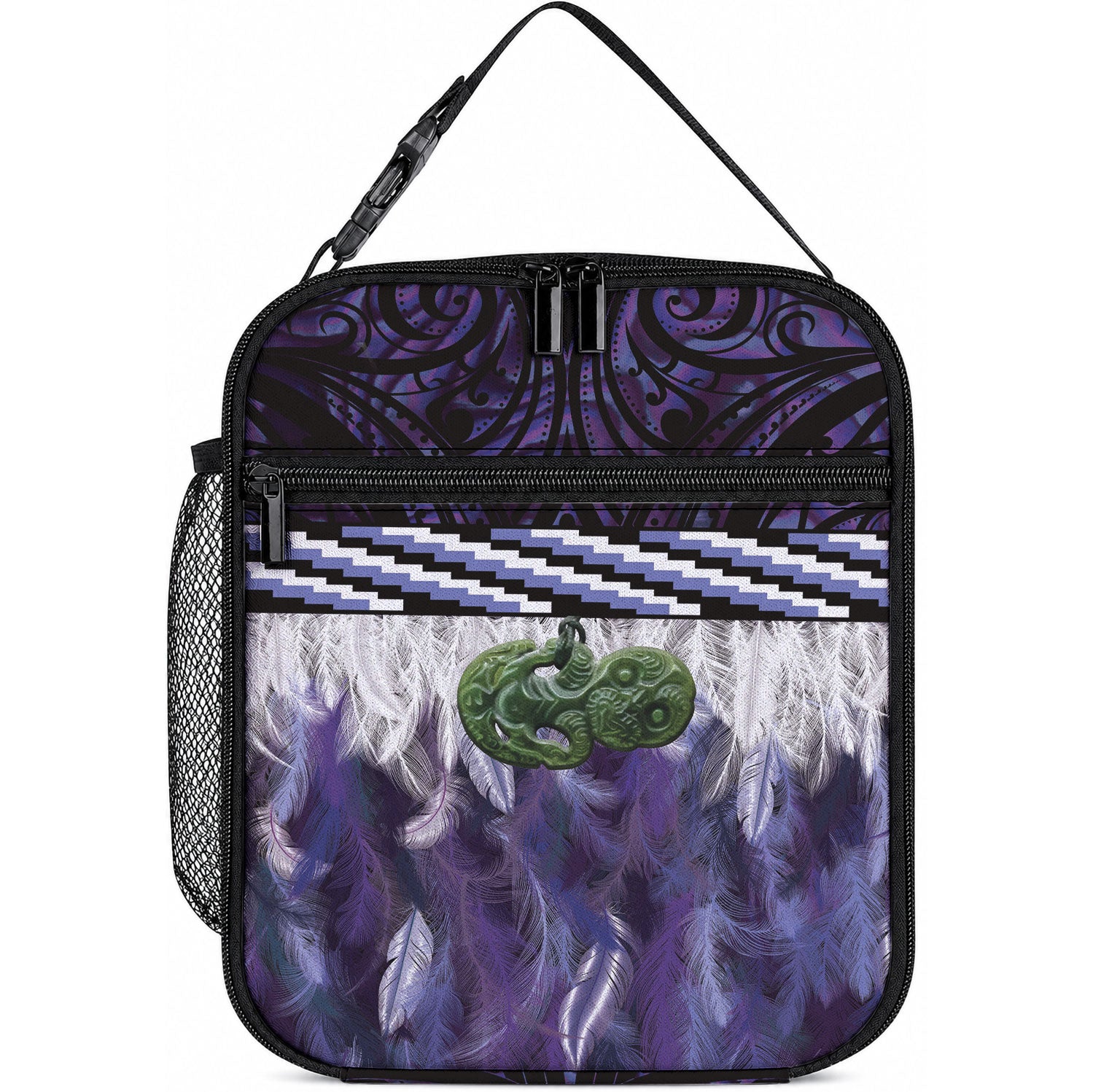 Purple Traditional Cloak Aotearoa Lunch Bag Maori Paua Shell Korowai Pattern LT14 10.2 × 8.3 × 4.3 inch Purple - Polynesian Pride