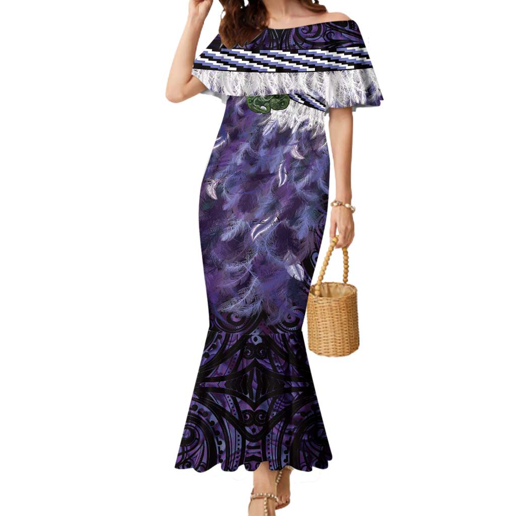 Purple Traditional Cloak Aotearoa Mermaid Dress Maori Paua Shell Korowai Pattern LT14 Women Purple - Polynesian Pride