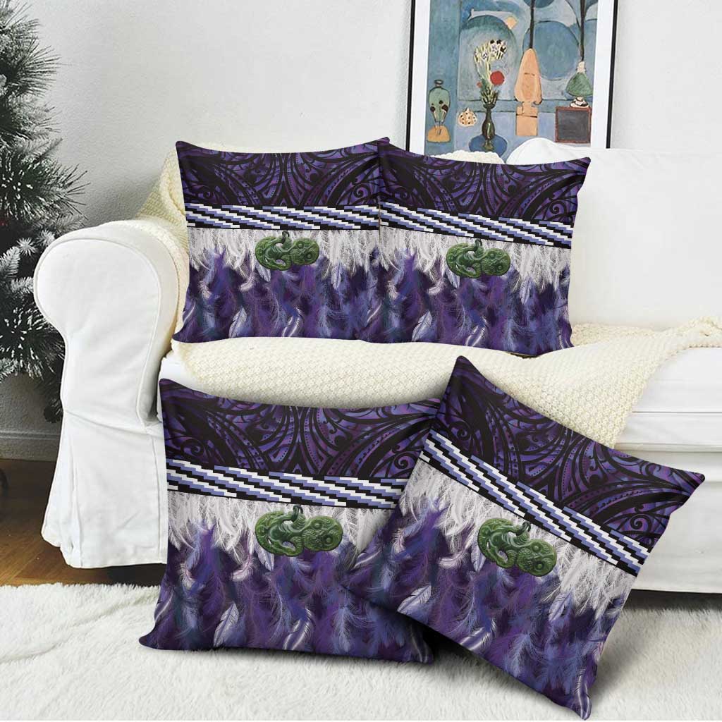Purple Traditional Cloak Aotearoa Pillow Cover Maori Paua Shell Korowai Pattern - Polynesian Pride