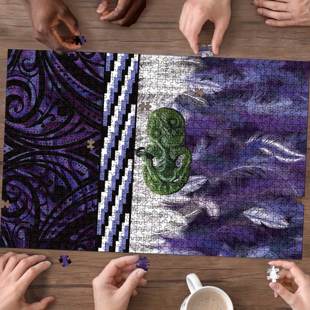 Purple Traditional Cloak Aotearoa Puzzle Maori Paua Shell Korowai Pattern LT14 - Polynesian Pride