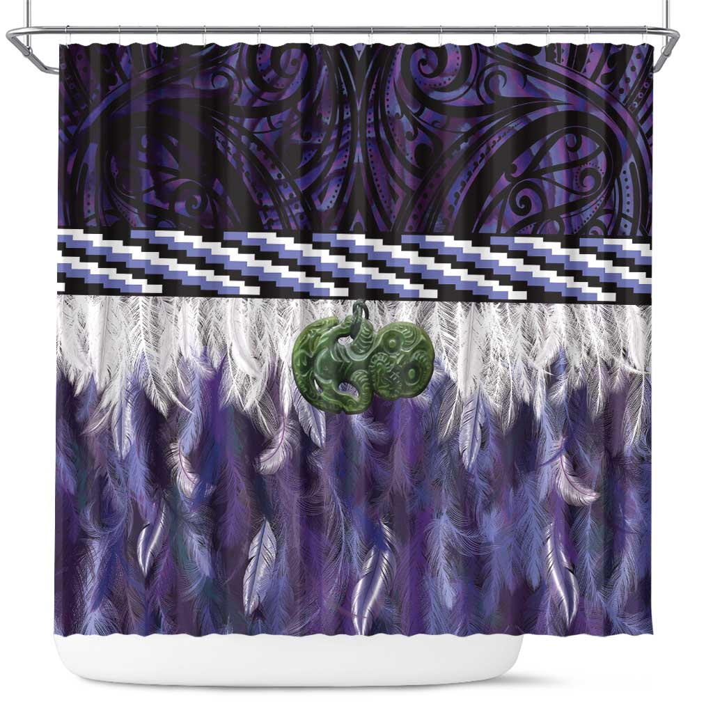Purple Traditional Cloak Aotearoa Shower Curtain Maori Paua Shell Korowai Pattern