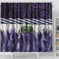 Purple Traditional Cloak Aotearoa Shower Curtain Maori Paua Shell Korowai Pattern