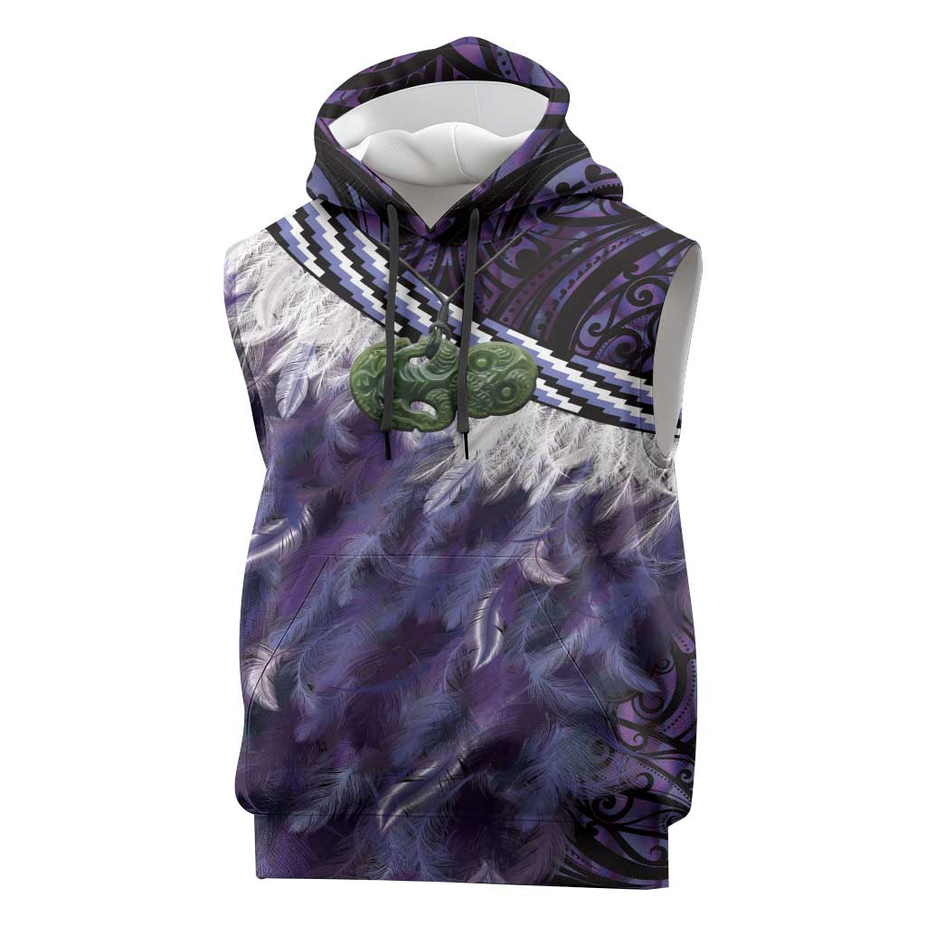 Purple Traditional Cloak Aotearoa Sleeveless Hoodie Maori Paua Shell Korowai Pattern LT14 Purple - Polynesian Pride