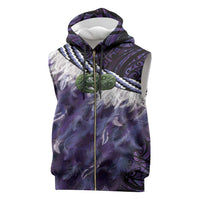Purple Traditional Cloak Aotearoa Sleeveless Zip Hoodie Maori Paua Shell Korowai Pattern - Polynesian Pride