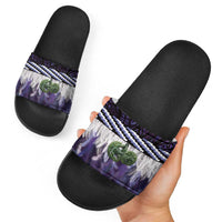 Purple Traditional Cloak Aotearoa Slide Sandals Maori Paua Shell Korowai Pattern - Polynesian Pride