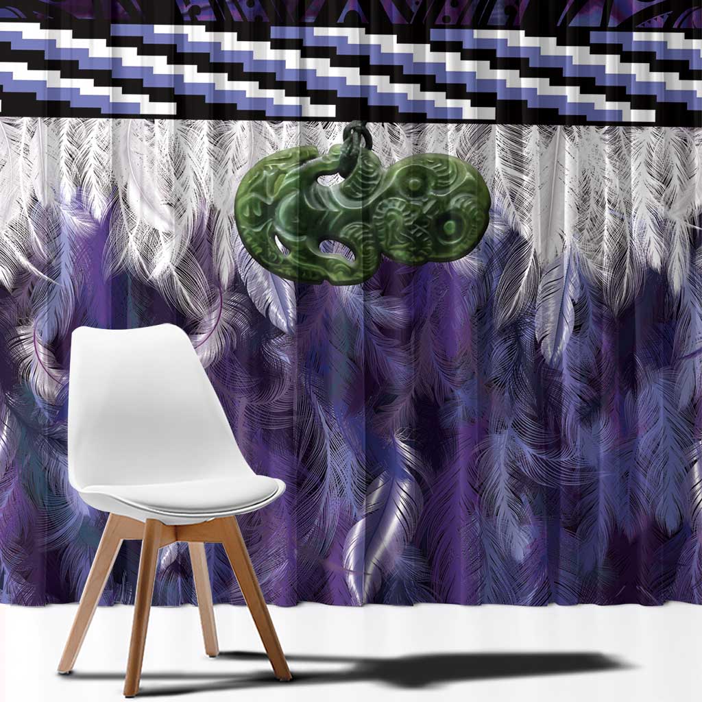 Purple Traditional Cloak Aotearoa Window Curtain Maori Paua Shell Korowai Pattern