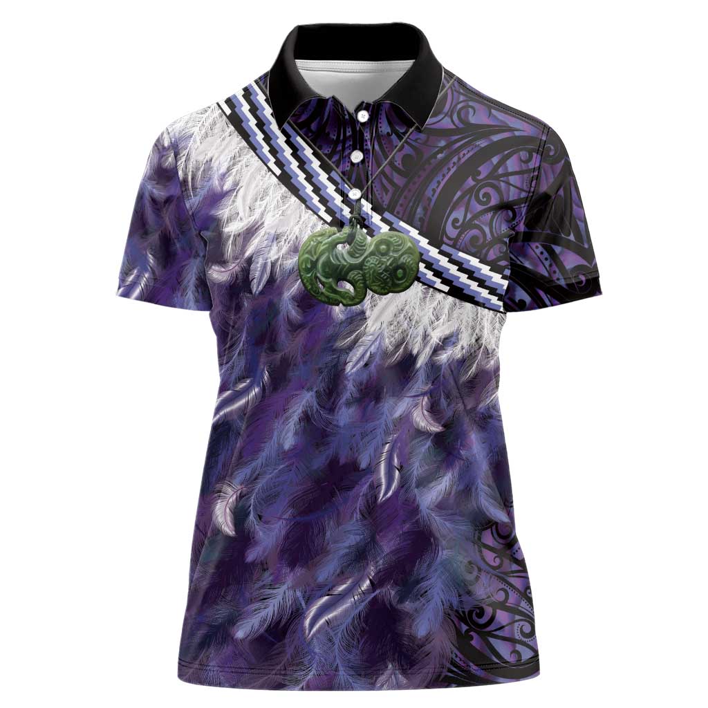 Purple Traditional Cloak Aotearoa Women Polo Shirt Maori Paua Shell Korowai Pattern
