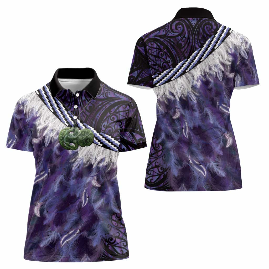 Purple Traditional Cloak Aotearoa Women Polo Shirt Maori Paua Shell Korowai Pattern
