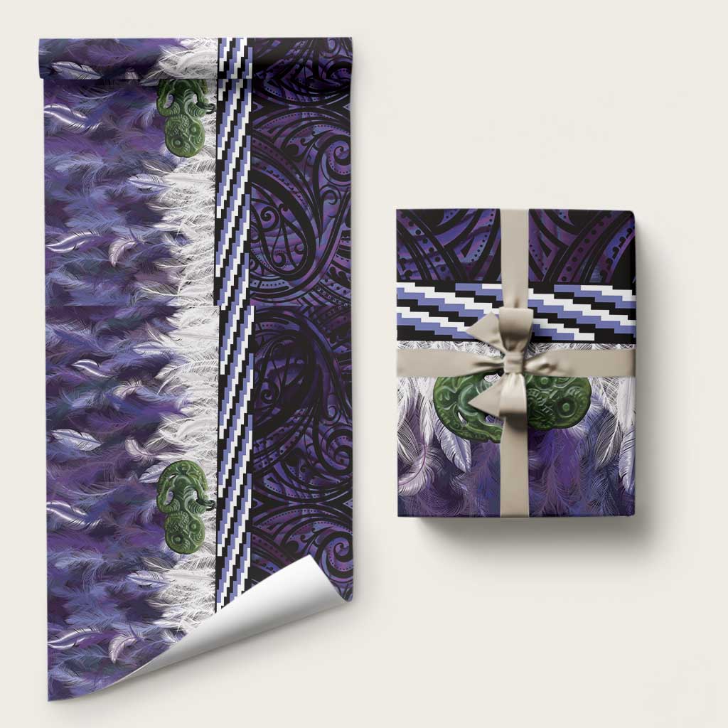 Purple Traditional Cloak Aotearoa Wrapping Paper Maori Paua Shell Korowai Pattern - Polynesian Pride