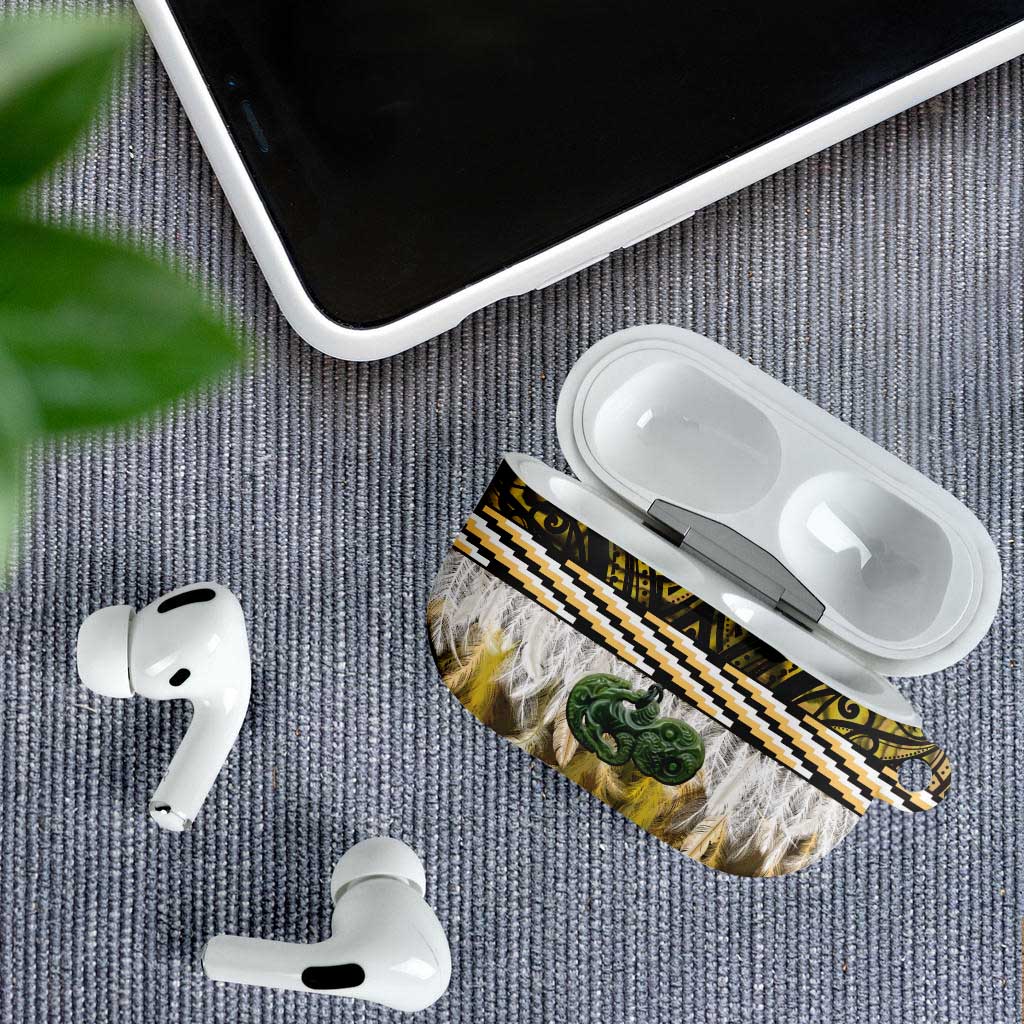 Yellow Traditional Cloak Aotearoa AirPods Case Maori Paua Shell Korowai Pattern - Polynesian Pride