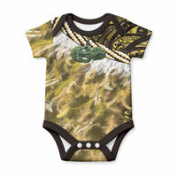 Yellow Traditional Cloak Aotearoa Baby Onesie Maori Paua Shell Korowai Pattern LT14 Yellow - Polynesian Pride