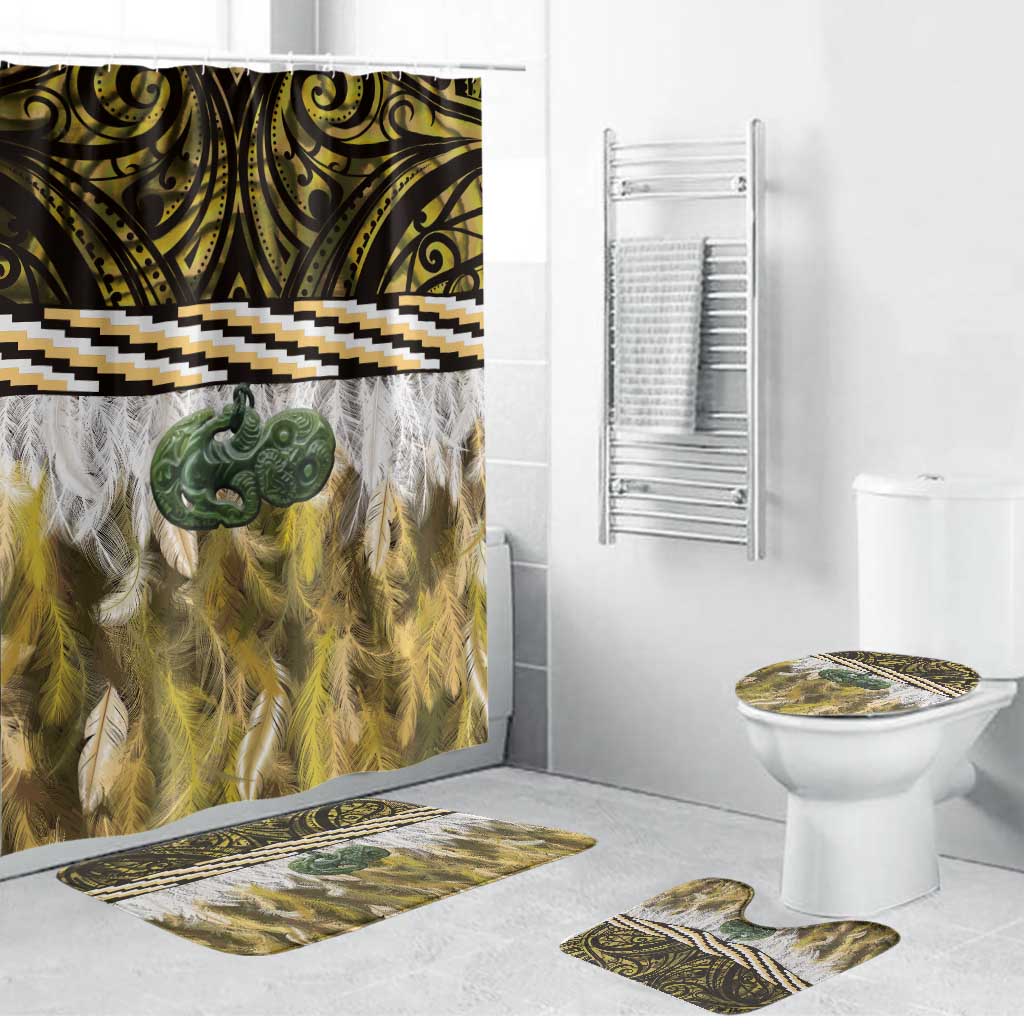 Yellow Traditional Cloak Aotearoa Bathroom Set Maori Paua Shell Korowai Pattern - Polynesian Pride