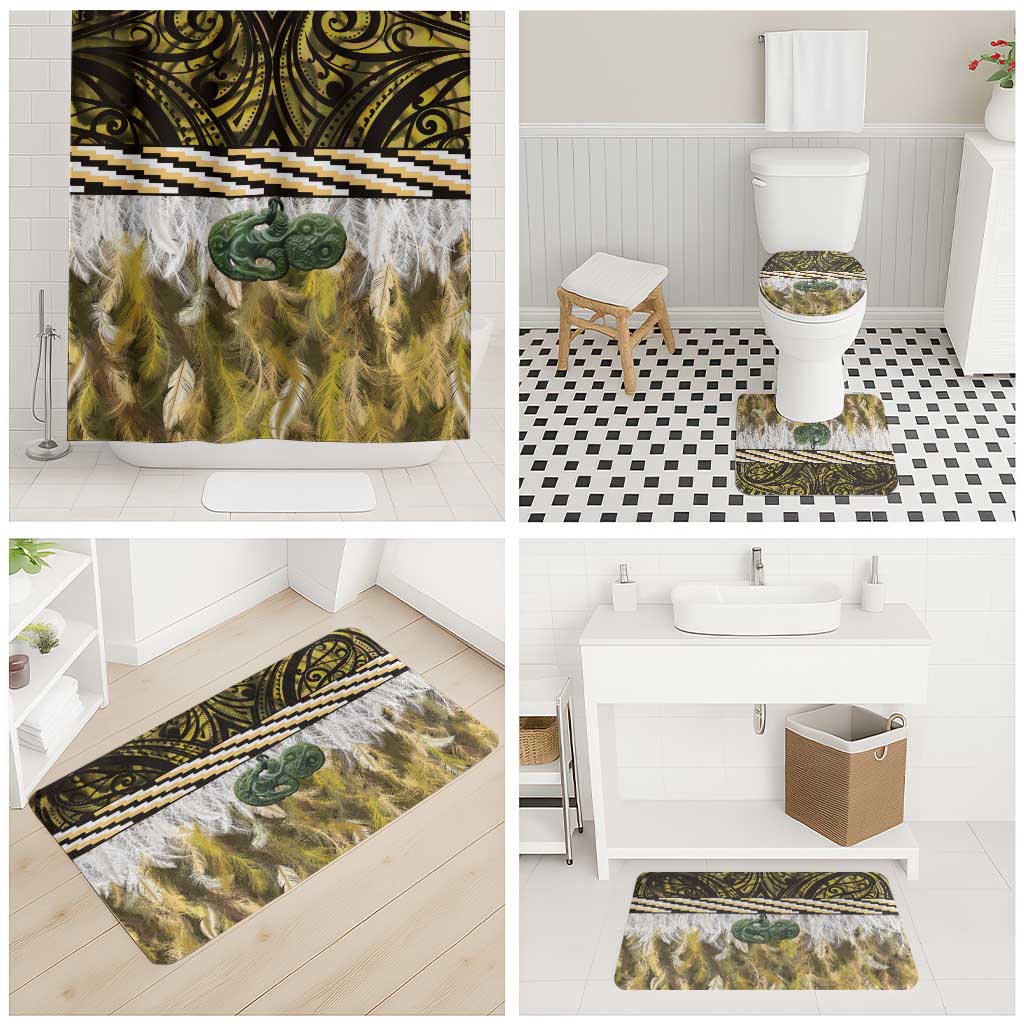 Yellow Traditional Cloak Aotearoa Bathroom Set Maori Paua Shell Korowai Pattern - Polynesian Pride