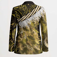 Yellow Traditional Cloak Aotearoa Blazer Maori Paua Shell Korowai Pattern - Polynesian Pride