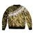 Yellow Traditional Cloak Aotearoa Bomber Jacket Maori Paua Shell Korowai Pattern