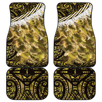 Yellow Traditional Cloak Aotearoa Car Mats Maori Paua Shell Korowai Pattern